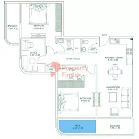 Plattegrond van 2 slaapkamers in Opalz by Danube