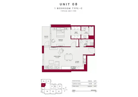 Plattegrond van 1 slaapkamer in Hadley Heights