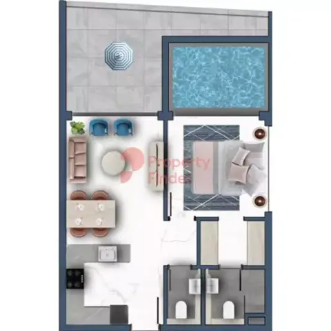 Plattegrond van 1 slaapkamer in Samana Miami