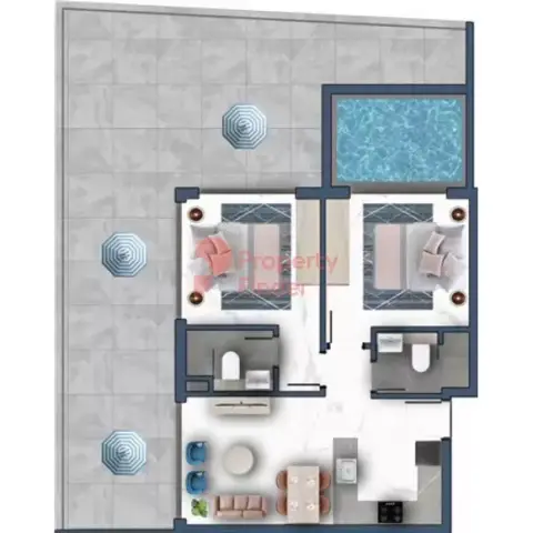 Plattegrond van 2 slaapkamers in Samana Miami
