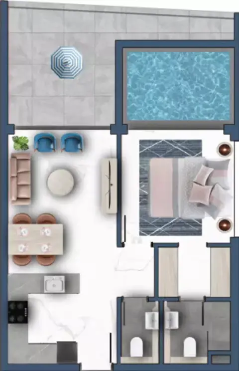 Plattegrond van 1 slaapkamer in Samana Miami