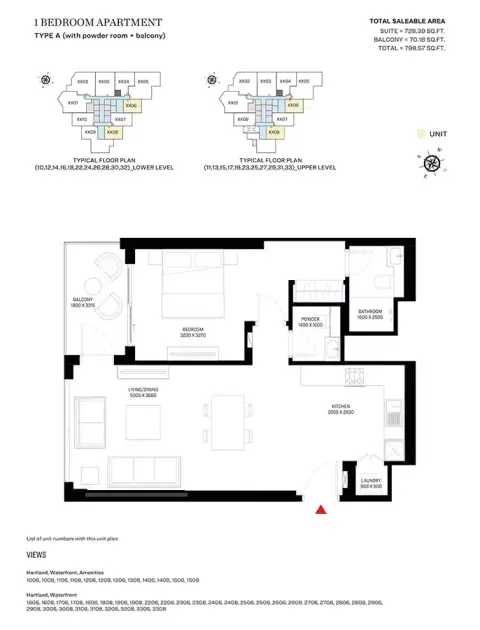 Plattegrond van 1 slaapkamer in Waves Opulence