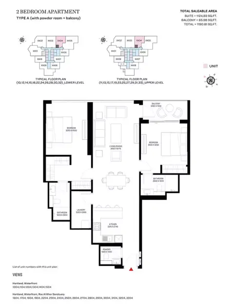 Plattegrond van 2 slaapkamers in Waves Opulence