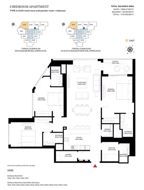 Plattegrond van 3 slaapkamers in Waves Opulence