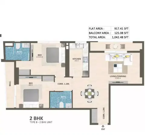 Plattegrond van 2 slaapkamers in Time Phase 2