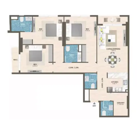 Plattegrond van 3 slaapkamers in Time Phase 2