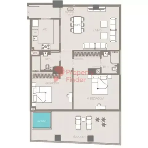 Plattegrond van 2 slaapkamers in Trillionaire Residences By Binghatti