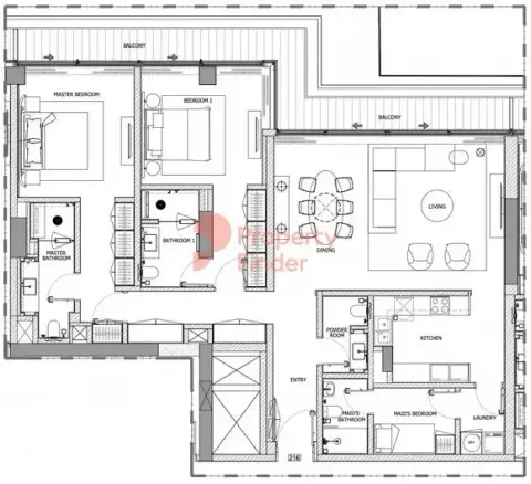 Plattegrond van 1 slaapkamer in Eden House The Canal
