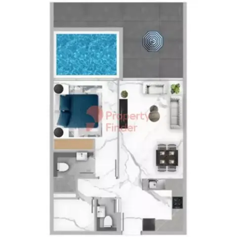 Plattegrond van 1 slaapkamer in Samana Mykonos