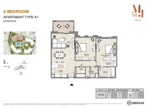 Plattegrond van 2 slaapkamers in Lamaa Mjl