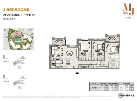 Plattegrond van 3 slaapkamers in Lamaa Mjl