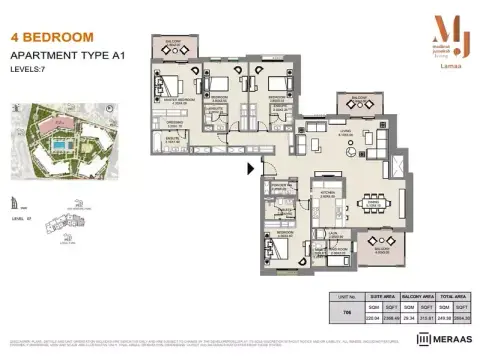 Plattegrond van 4 slaapkamers in Lamaa Mjl