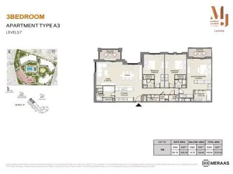Plattegrond van 3 slaapkamers in Lamaa Mjl