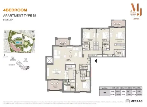 Plattegrond van 4 slaapkamers in Lamaa Mjl