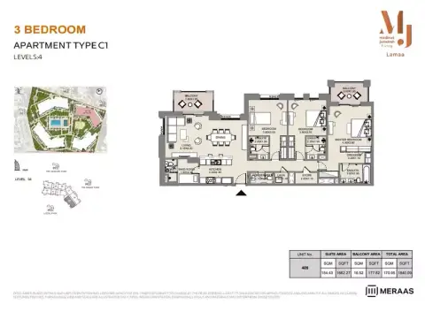 Plattegrond van 3 slaapkamers in Lamaa Mjl