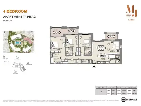 Plattegrond van 4 slaapkamers in Lamaa Mjl