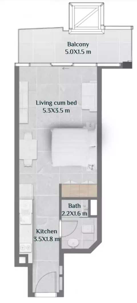Plattegrond van Studio in Skyhills Residences By HRE Development
