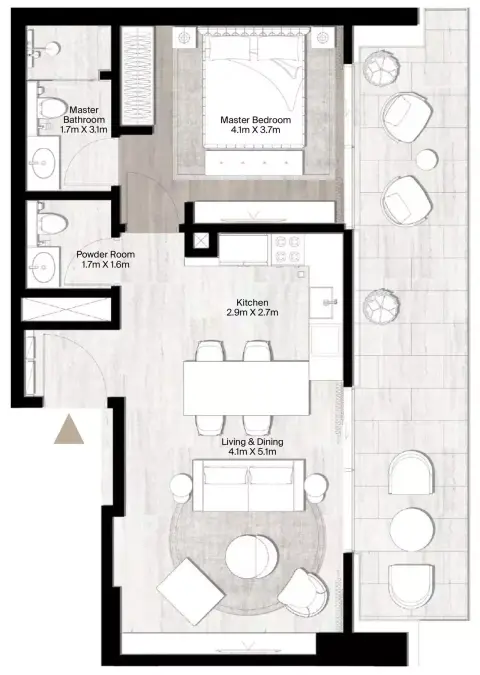 Plattegrond van 1 slaapkamer in St. Regis Residences Financial Center Road