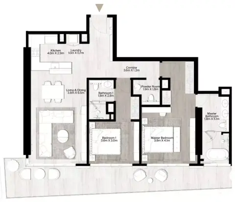 Plattegrond van 2 slaapkamers in St. Regis Residences Financial Center Road