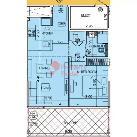 Plattegrond van 1 slaapkamer in Binghatti Emerald