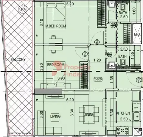 Plattegrond van 2 slaapkamers in Binghatti Emerald