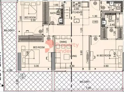 Plattegrond van 3 slaapkamers in Binghatti Emerald
