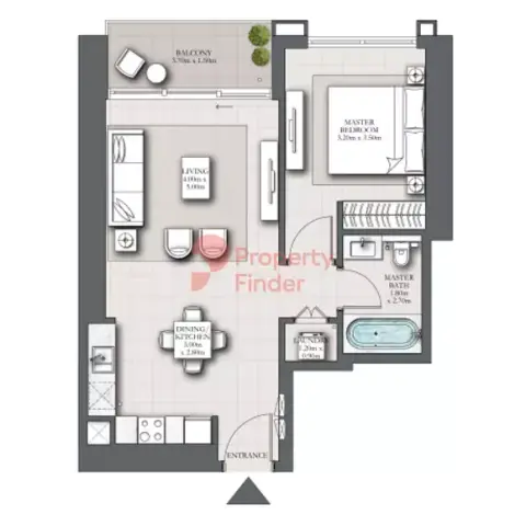 Plattegrond van 1 slaapkamer in Marina Shores