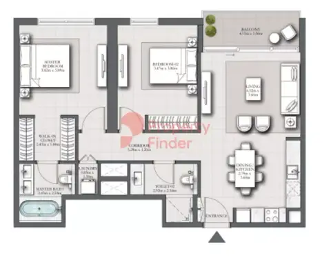 Plattegrond van 2 slaapkamers in Marina Shores