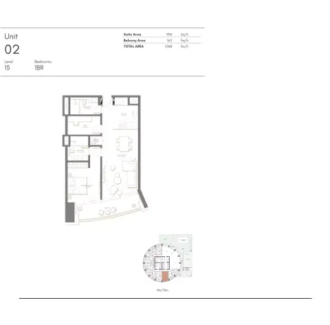 Plattegrond van 1 slaapkamer in Palm Beach Towers 3