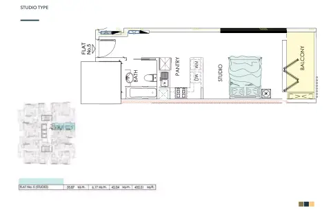 Plattegrond van Studio in Alef Noon Residence