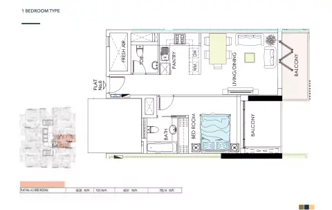 Plattegrond van 1 slaapkamer in Alef Noon Residence