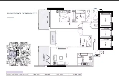 Plattegrond van 2 slaapkamers in Alef Noon Residence