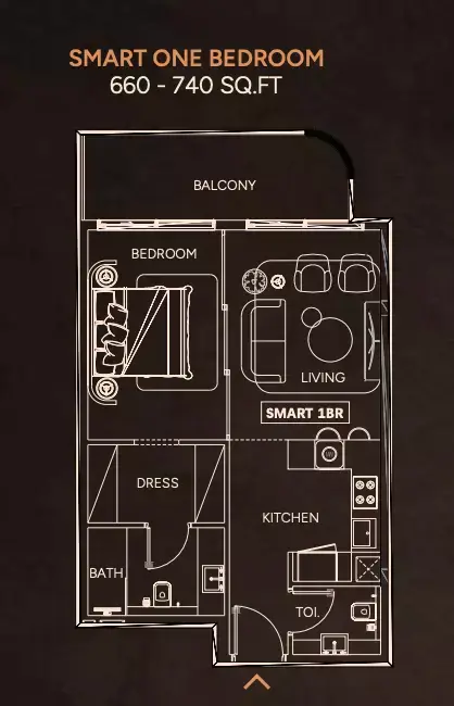 Plattegrond van 1 slaapkamer in Weston