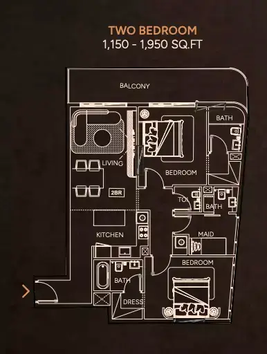 Plattegrond van 2 slaapkamers in Weston