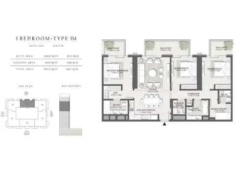 Plattegrond van 3 slaapkamers in Emaar Beachgate