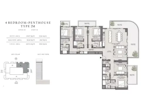 Plattegrond van 4 slaapkamers in Emaar Beachgate