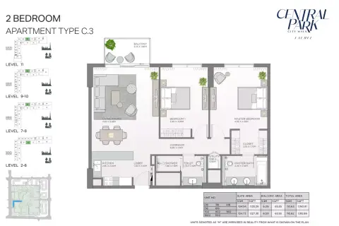 Plattegrond van 2 slaapkamers in Laurel Central Park