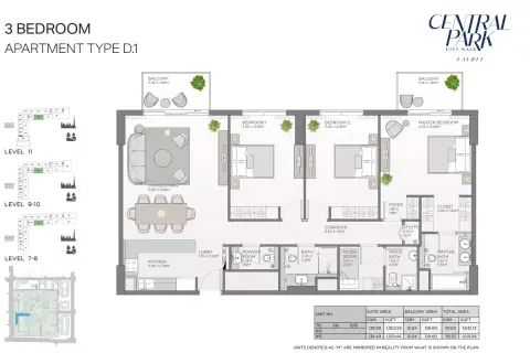 Plattegrond van 3 slaapkamers in Laurel Central Park