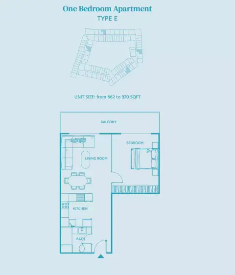 Plattegrond van 1 slaapkamer in Luma 22
