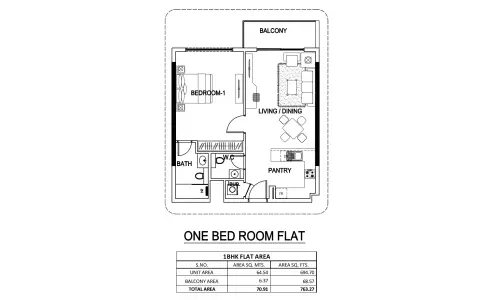 Plattegrond van 1 slaapkamer in Joya Dorado