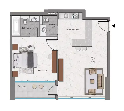 Plattegrond van 1 slaapkamer in Royal Regency
