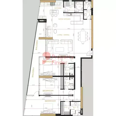 Plattegrond van 3 slaapkamers in Royal Regency