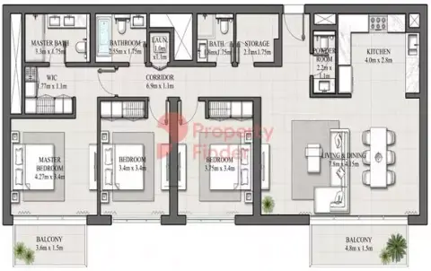Plattegrond van 3 slaapkamers in Hills Park