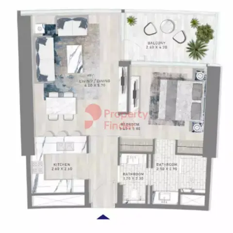 Plattegrond van 1 slaapkamer in Damac Harbour Lights