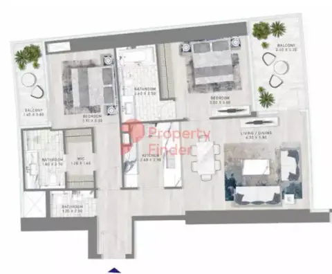 Plattegrond van 2 slaapkamers in Damac Harbour Lights