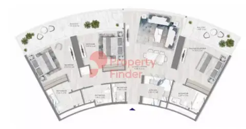 Plattegrond van 3 slaapkamers in Damac Harbour Lights