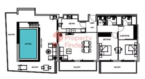 Plattegrond van 2 slaapkamers in Binghatti Corner