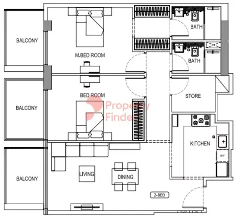 Plattegrond van 2 slaapkamers in Binghatti Crescent