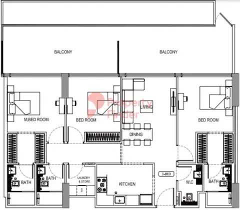 Plattegrond van 3 slaapkamers in Binghatti Crescent