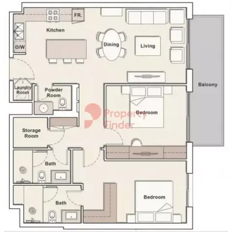 Plattegrond van 2 slaapkamers in Hamilton House
